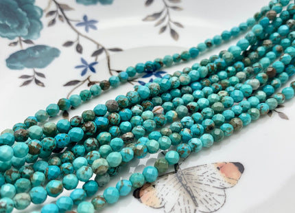 4 mm Natural Faceted Round Turquoise Beads Natural Color Turquoise Loose Beads 15.5 Inches Strand #2614
