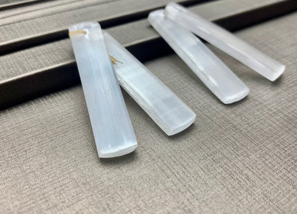 One Pair 10x48 mm Natural Selenite Top Drilled Cabochon Long Rectangle Matching White Selenite Gemstone Earring Pendant #3300