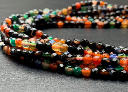 4 mm 6 mm Faceted Round Multi Black Orange Green Agate Gemstone Beads Genuine Agate Gemstone Loose Beads 14 Inches Strand #2741