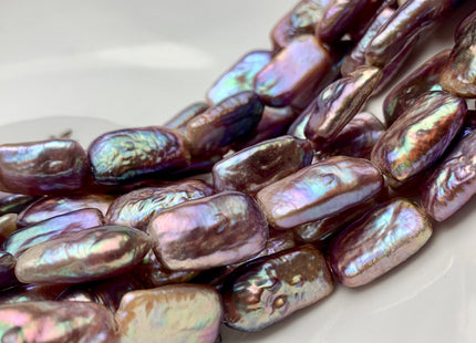 10-11x17-18mm AAAA Large Hole Natural Dark Mauve Purple Rectangle Coin Freshwater Pearl Beads Super High Luster Thick Pearl 8 Inches #P1332