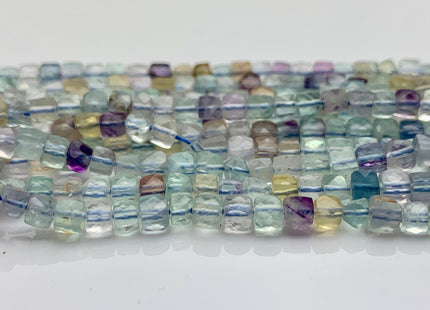 3-4mm Micro Faceted Cube Dice Square Shape Fluorite Genuine Diamond Cut Green Blue Yellow Purple Gemstone 15.5 Inches 123 Pieces #3552