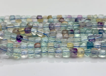 3-4mm Micro Faceted Cube Dice Square Shape Fluorite Genuine Diamond Cut Green Blue Yellow Purple Gemstone 15.5 Inches 123 Pieces #3552