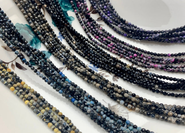 WHOLESALE 3 mm Faceted Round Agate Gemstone Beads Genuine Mixed Pink Blue Black Yellow Gray Purple Color Agate Loose Beads 15 Inches #3229