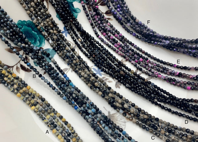 WHOLESALE 3 mm Faceted Round Agate Gemstone Beads Genuine Mixed Pink Blue Black Yellow Gray Purple Color Agate Loose Beads 15 Inches #3229