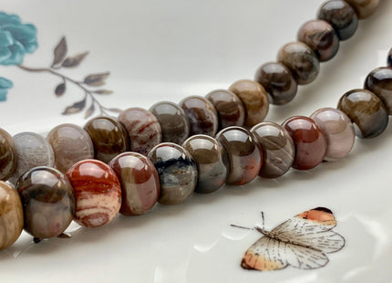 9x14 mm AAA Smooth Rondelle Natural Petrified Wood Beads Taupe Beige Brown Color High Quality Gemstone 15.5 Inches Strand 40 Beads #2729