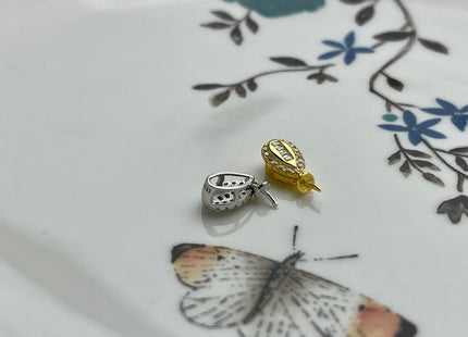 OnePiece 925 Sterling Silver/Gold Pendant Setting Findings For Half Drilled Pearls Teardrop Shape Design W/CZ Sterling Silver Pendant #10242