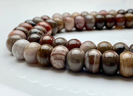 9x14 mm AAA Smooth Rondelle Natural Petrified Wood Beads Taupe Beige Brown Color High Quality Gemstone 15.5 Inches Strand 40 Beads #2729