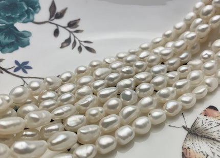 6-7x9-10 mm AAA Natural White High Luster Rice Nugget Freshwater Pearl Beads Top Quality Very Smooth White Freshwater Nugget Pearls #1402