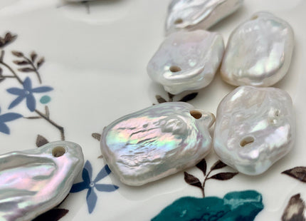 ONE Piece AAA 15x20-22 mm Natural White High Luster Top Drilled Thick Rectangle Coin Pearl For Pendant Or Earring Large Hole 2.1mm #P1336