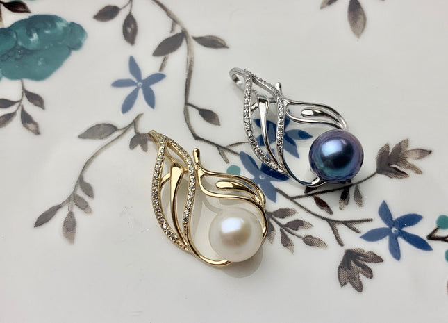 One Piece 925 Sterling Silver/Gold Pendant Setting Findings For Half Drilled Pearls Oval Leaf Design Pearl Mounting DIY Jewelry #10191