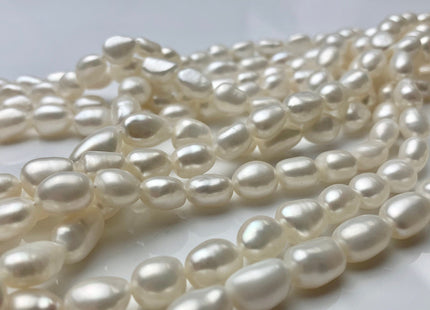 6-7x9-10 mm AAA Natural White High Luster Rice Nugget Freshwater Pearl Beads Top Quality Very Smooth White Freshwater Nugget Pearls #1402