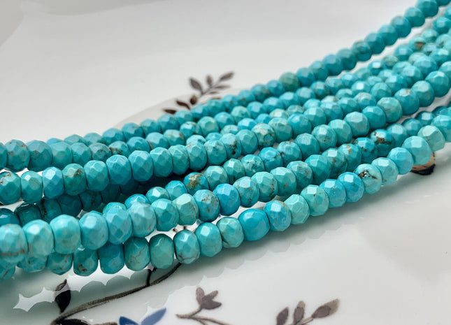 4x6 mm Natural Faceted Rondelle Turquoise Beads Natural Color Turquoise Loose Beads #2583