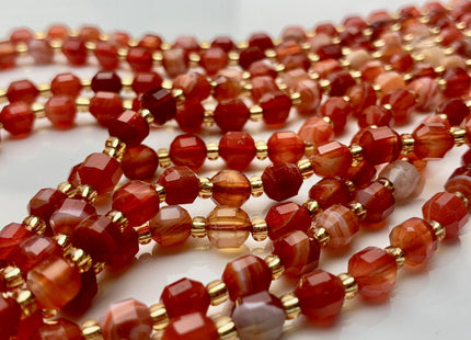 5x6mm Faceted Energy Prism Cut Lace Agate Gemstone Genuine Double Terminated Points Multi Orange Red Color 15.5 Inches 51 Pieces #3583