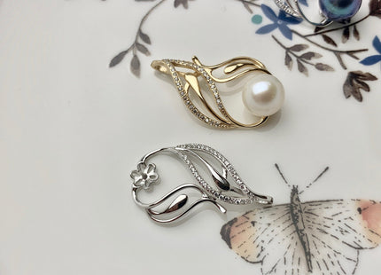 One Piece 925 Sterling Silver/Gold Pendant Setting Findings For Half Drilled Pearls Oval Leaf Design Pearl Mounting DIY Jewelry #10191