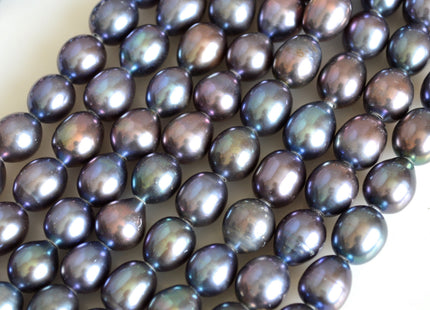 11x13-14mm AAA Peacock Large Hole Half Strand Freshwater Rice Shape Pearl Beads Hole 2.2mm #732