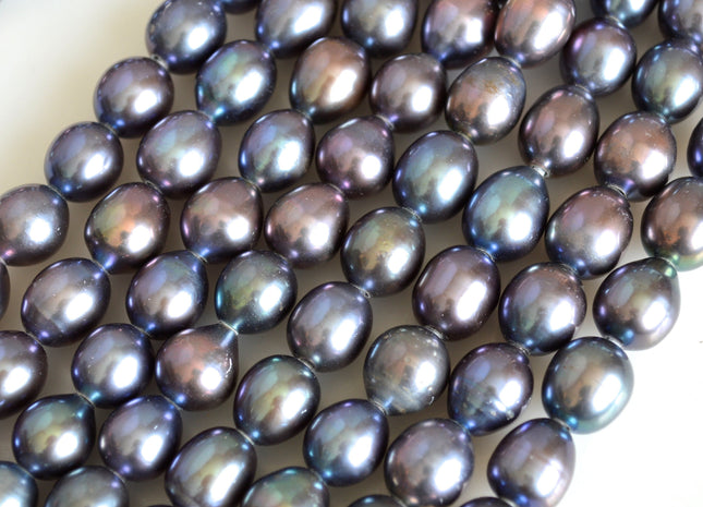 11x13-14mm AAA Peacock Large Hole Half Strand Freshwater Rice Shape Pearl Beads Hole 2.2mm #732