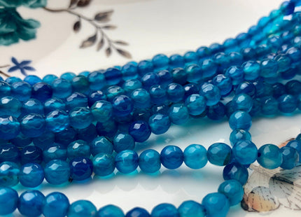 4mm 6mm Faceted Round Agate Gemstone Beads Blue Apatite Color Genuine Heat Treated Agate Gemstone Loose Beads 14 Inches Strand #3156