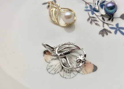 One Piece 925 Sterling Silver/Gold Pendant Setting Findings For Half Drilled Pearls Oval Leaf Design Pearl Mounting DIY Jewelry #10191