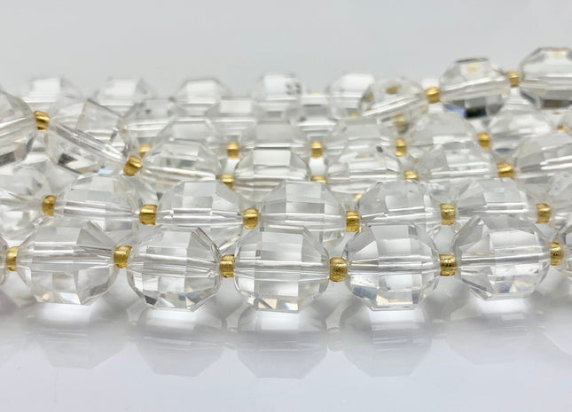 9x10mm 11x12mm AAA Half Strand Faceted Energy Prism Cut Rock Quartz Gemstone Genuine Double Terminated Points Clear Rock Quartz #3590