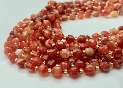 5x6mm Faceted Energy Prism Cut Lace Agate Gemstone Genuine Double Terminated Points Multi Orange Red Color 15.5 Inches 51 Pieces #3583