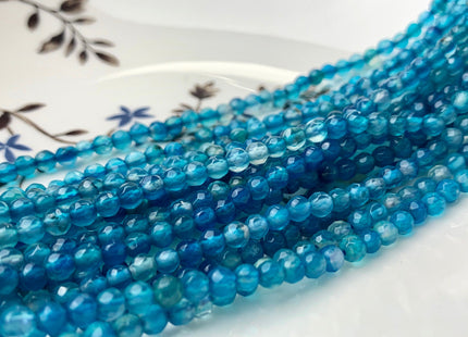 4mm 6mm Faceted Round Agate Gemstone Beads Blue Apatite Color Genuine Heat Treated Agate Gemstone Loose Beads 14 Inches Strand #3156
