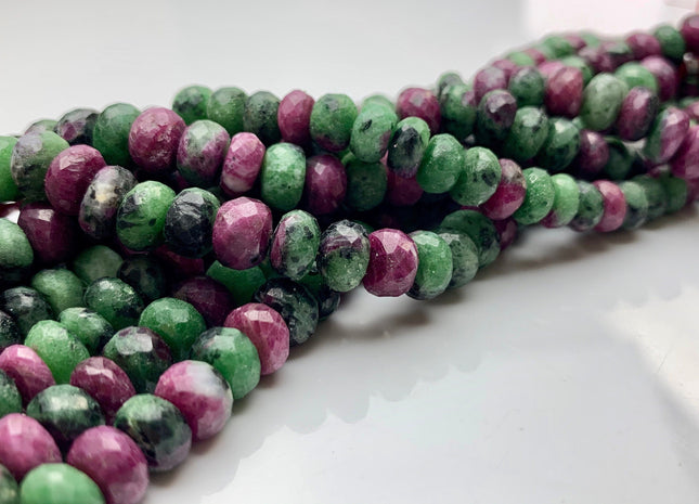 7mm 8mm AAA Top Quality 100% Natural Faceted Rondelle Ruby Zoisite Gemstone Beads Genuine Ruby Zoisite Loose Beads 8 Inches Strand #2514