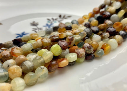 6 mm Micro Faceted Diamond Cut Multi Color Pietersite Flat Coin Disc Shape Gemstone Beads Genuine Natural Pietersite 15 Inches Strand #3213