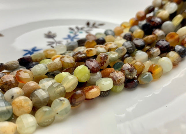 6 mm Micro Faceted Diamond Cut Multi Color Pietersite Flat Coin Disc Shape Gemstone Beads Genuine Natural Pietersite 15 Inches Strand #3213