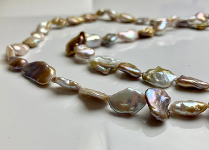 12-15x15-20mm AAA 64 Inches Hand Knotted Natural White Pink Mauve Color Keshi Freshwater Pearl Necklaces Genuine Keshi Pearl Necklace #P1076