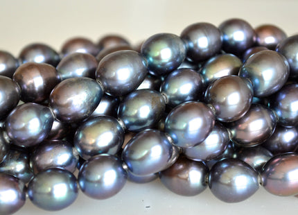 11x13-14mm AAA Peacock Large Hole Half Strand Freshwater Rice Shape Pearl Beads Hole 2.2mm #732