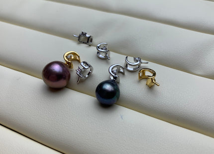 One Piece 925 Sterling Silver/Gold Pendant Setting Findings For Half Drilled Pearls Moon Shape Design W/CZ Sterling Silver Pendant #1738-C