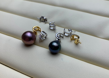 One Piece 925 Sterling Silver/Gold Pendant Setting Findings For Half Drilled Pearls Moon Shape Design W/CZ Sterling Silver Pendant #10350