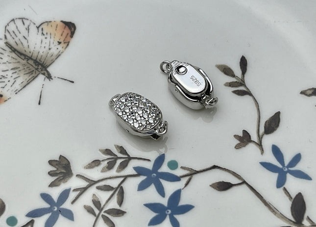 8x12 mm .925 Sterling Silver Clasp With CZ Face Sterling Silver Finding Clasp Sterling Silver W/CZ Clasps #10271