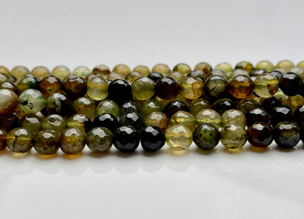 8mm Faceted Round Agate Gemstone Beads Moss Green Brown Color Genuine Heat Treated Agate Gemstone Loose Beads 14 Inches Strand #3884