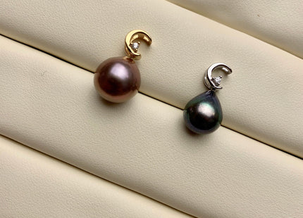 One Piece 925 Sterling Silver/Gold Pendant Setting Findings For Half Drilled Pearls Moon Shape Design W/CZ Sterling Silver Pendant #1738-C