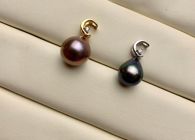 One Piece 925 Sterling Silver/Gold Pendant Setting Findings For Half Drilled Pearls Moon Shape Design W/CZ Sterling Silver Pendant #10350