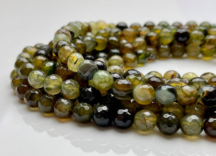 8mm Faceted Round Agate Gemstone Beads Moss Green Brown Color Genuine Heat Treated Agate Gemstone Loose Beads 14 Inches Strand #3884