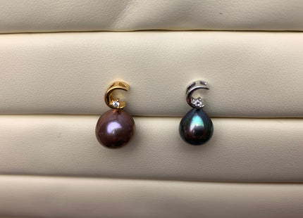 One Piece 925 Sterling Silver/Gold Pendant Setting Findings For Half Drilled Pearls Moon Shape Design W/CZ Sterling Silver Pendant #1738-C