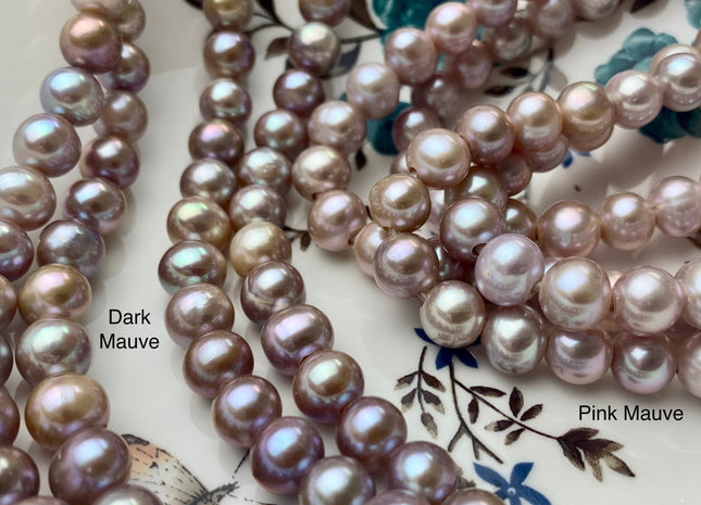 9-10 mm AAA Half Strand Large Hole Natural Mauve Pink Potato Freshwater Pearl Beads 2.1 mm Hole Large Hole Freshwater Off Round Pearls #467