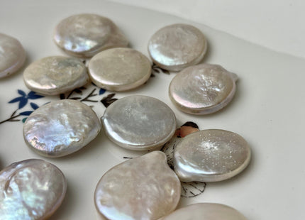 19-20 mm AA Natural White Coin Freshwater Pearl Beads Genuine Cultured Quality Jumbo Size Coin Pearls Very Rare Large Coin Pearl #P2235