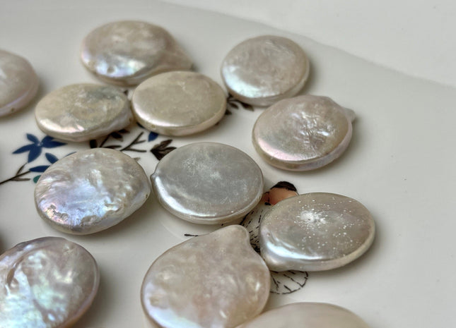 19-20 mm AA Natural White Coin Freshwater Pearl Beads Genuine Cultured Quality Jumbo Size Coin Pearls Very Rare Large Coin Pearl #P2235