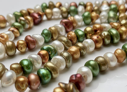 9-10 mm Green Champagne Brown Rust Natural White Keshi Freshwater Pearl Beads Genuine High Luster Center Drilled Rondelle Disc Beads #P1883
