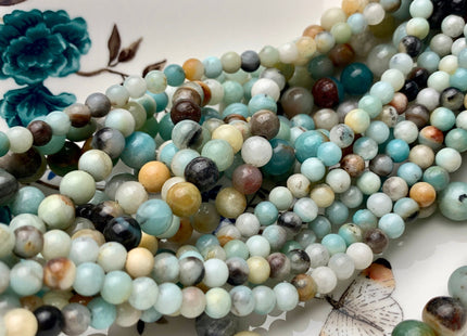 6mm 8mm 10mm Large Hole Natural Multi Color Smooth Round Amazonite Gemstone Beads Hole Size 2.0mm 14 Inches Strand #2845