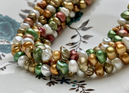 9-10 mm Green Champagne Brown Rust Natural White Keshi Freshwater Pearl Beads Genuine High Luster Center Drilled Rondelle Disc Beads #P1883