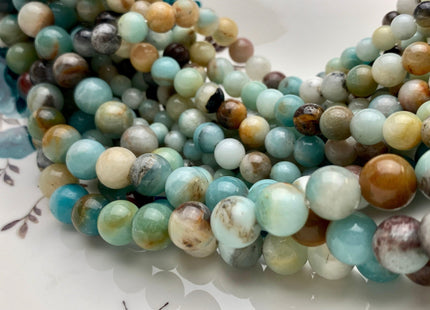6mm 8mm 10mm Large Hole Natural Multi Color Smooth Round Amazonite Gemstone Beads Hole Size 2.0mm 14 Inches Strand #2845