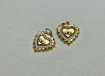 Evil Eye Heart Design Charms for Necklace Jewelry Making, 18K Gold Filled Charm Pendant With Colored CZ Crystals, One Piece #CR0021