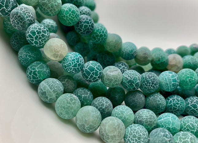 4 mm 6 mm 8 mm 10 mm Green Color Matte Finished Round Cracked Fire Agate Gemstone Beads 14 Inches Strand #2859