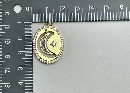 Hanging Crescent Charm for Necklace Jewelry Making, 18K Gold Filled Charm Pendant With CZ, Antique Crescent Charms, One Piece #CR0033