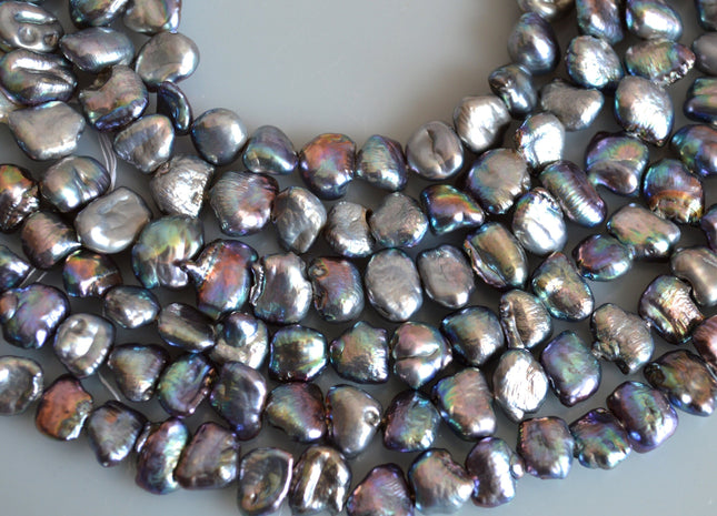 Biwa Stick Freshwater Pearl Beads White Pink and Peacock Color Size Approx.8x10mm to 10x13mm #718