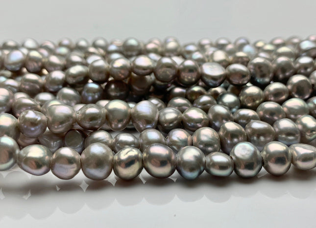 7-8 mm AAA Large Hole Light Gray Freshwater Pearl Nugget Beads Hole Size 1.8 mm High Luster Large Hole Potato Pearls #P1023